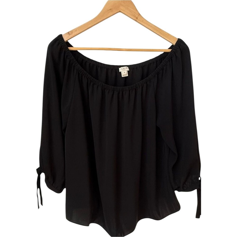 J.Crew Factory Black Off the Shoulder Relaxed Fit Tie Sleeve Top Blouse. Medium.
